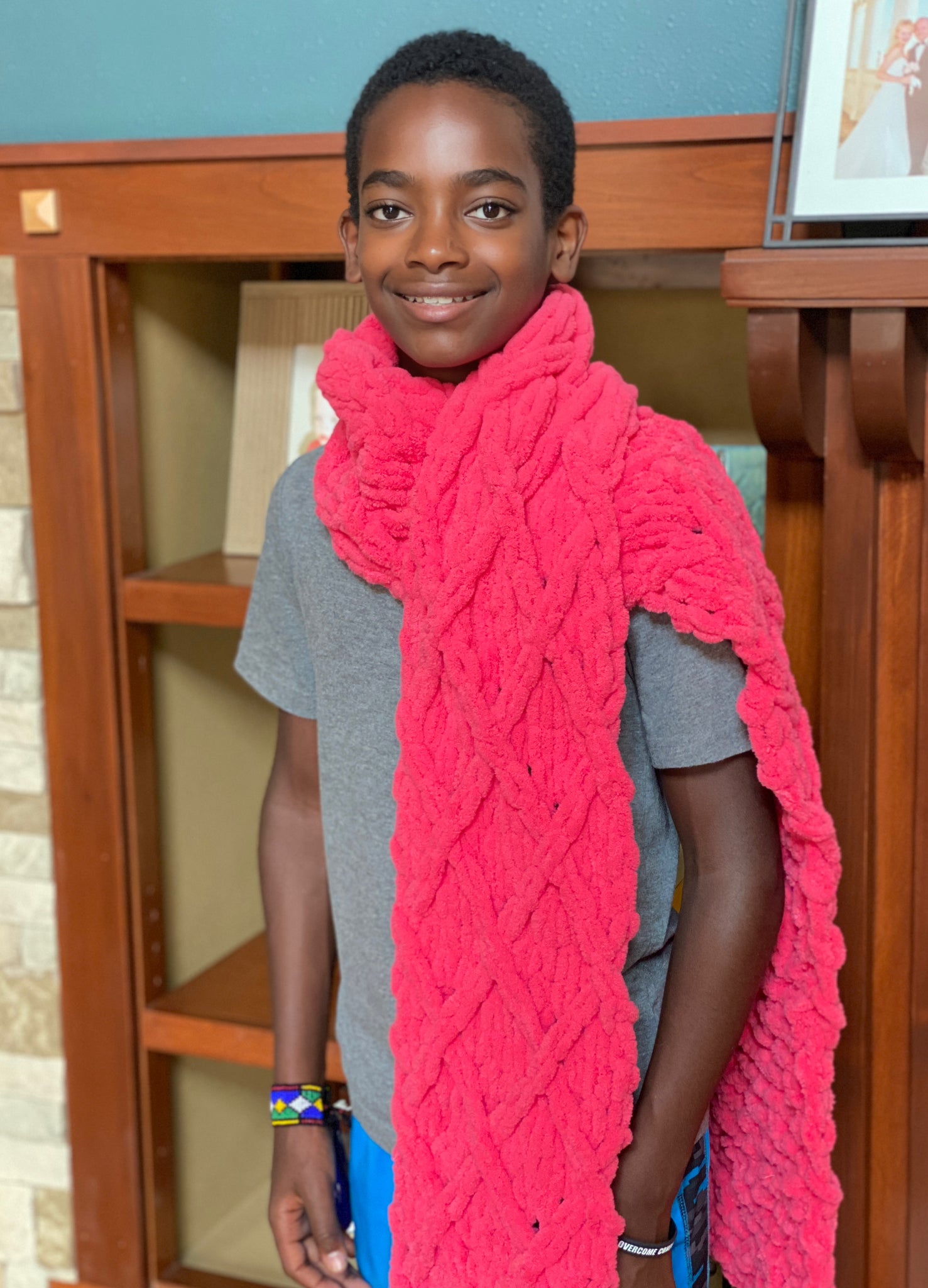 crochet pink scarf